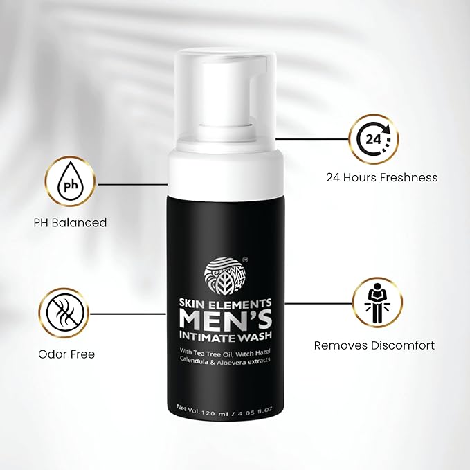 Skin Elements Men's Intimate Wash JUMBO Pack | with Refill | For 180 Days | 14.2 fl. oz | pH Balanced Hygiene Foaming Wash | Controls Bad Odor | Tea Tree Oil | Super Saver Pack |