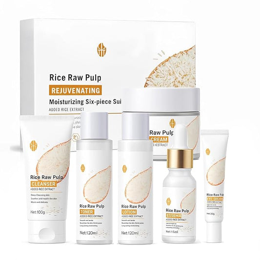 Rice Skin Care Set for Teen Girls & Women – 6-Piece Facial Care Kit with Rice Extract, Anti-Aging, Moisturizing & Nourishing Teenage Skincare Gift Set for Glass Glowing, Hydrated Skin