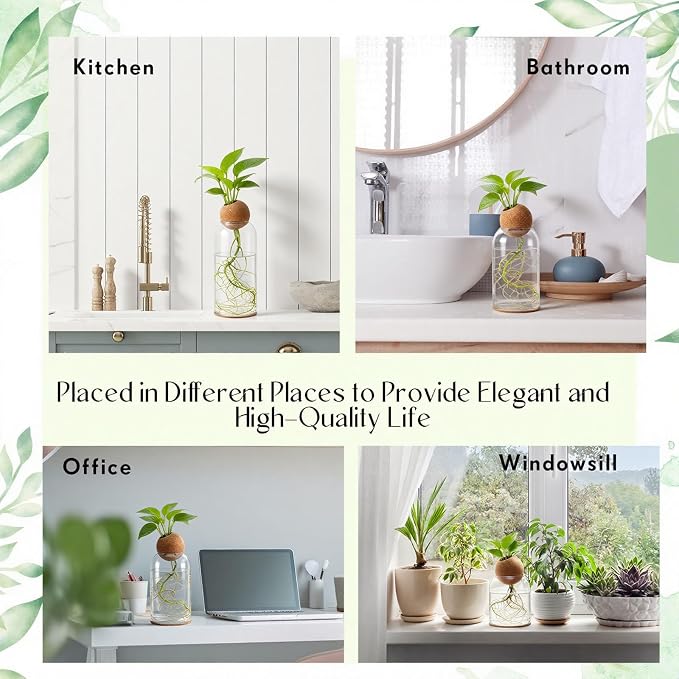 3 Pcs Glass Plant Propagation Stations for Plants with Spherical Lids and Cork Coasters Hydroponic Spherical Cork Planter Desktop Vases for Plants Cuttings Home Office Tabletop Decor