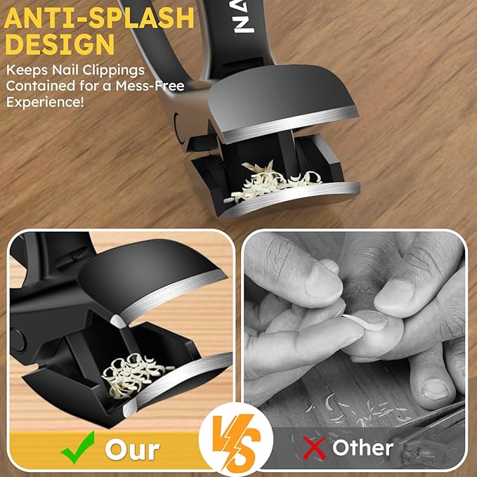 Upgrade Extended Toenail Clippers for Thick Toenails, Long Handled Nail Clippers for Seniors, Large Fingernail Clipper Angled Head with Catcher, Ergonomic Wide Opening Heavy Duty Cutter for Men Women