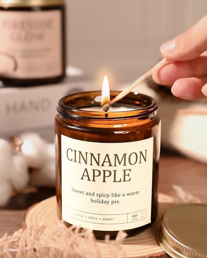 Scented Candles Gift Set, Long Lasting 4 Pack Aromatherapy Candles for Home | 28 oz 200 Hour Burn, Vanilla Balsam, Cinnamon Apple, Cashmere Cedar, Fireside Glow, Gifts