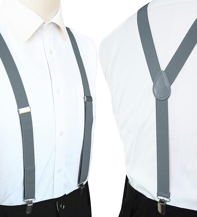 JEMYGINS Solid Color Mens Suspender with 3 Strong Clips Adjustable Braces