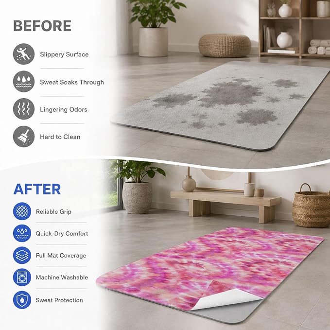 Yoga Mat Towel, Hot Yoga Non Slip with 4 Corner Pockets, 74 x 26 in | Soft Absorbent Microfiber With Four Corner Pockets, Fits Over Yoga Mats For Hot Yoga, Pilates, Gym, And Travel