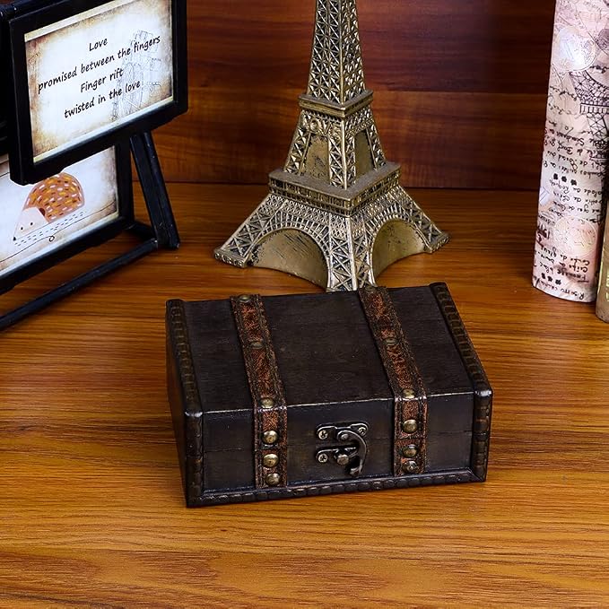WaaHome Treasure Box for Kids 6.2" Pirate Treasure Chest Small Decorative Wooden Box for Storage Keepsakes Jewelry Tarot Cards Trinkets Dice and Home Decor Gifts