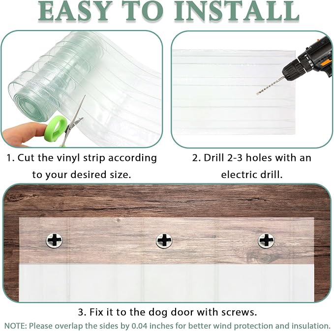 TiciKim 7.1 in x 5.2 ft Dog Door Replacement Flaps Doggie Door Replacement Strips Safe Plastic Strip for DIY Dog Door or Cat Door, Easy to Cut & Install, Thermal Insulation, Clear