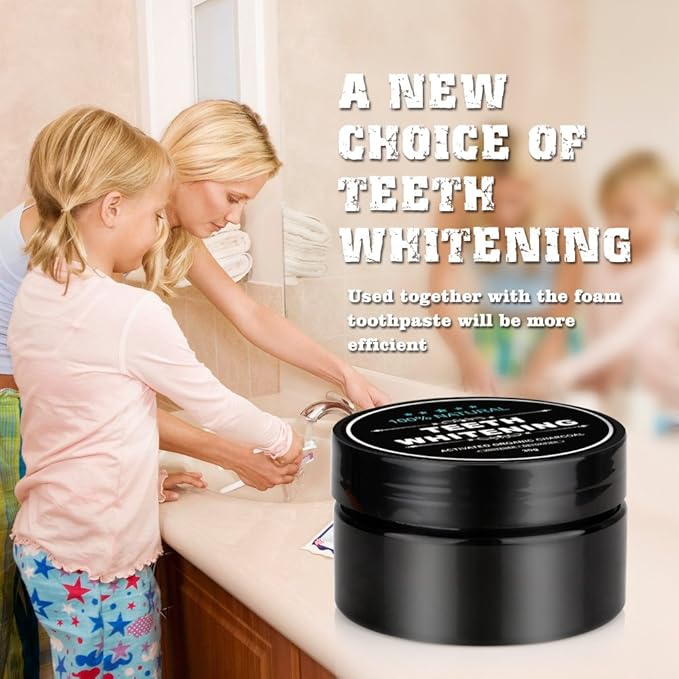 Teeth Whitening Charcoal Powder + Bamboo Brush Oral Care Set, WUBLSYAN Natural Activated Charcoal Teeth Whitener Powder, No Hurt on Enamel or Gum