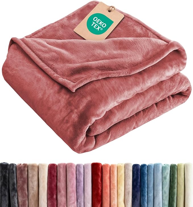 Fleece Blanket Queen Size - Ultra-Soft Flannel Fleece Blanket - Dusty Rose | Soft, Warm, Outdoor Picnic Blanket for Camping, Travel, Lightweight, Cozy, Anti-Static, Home Decor Gifts for Men & Women
