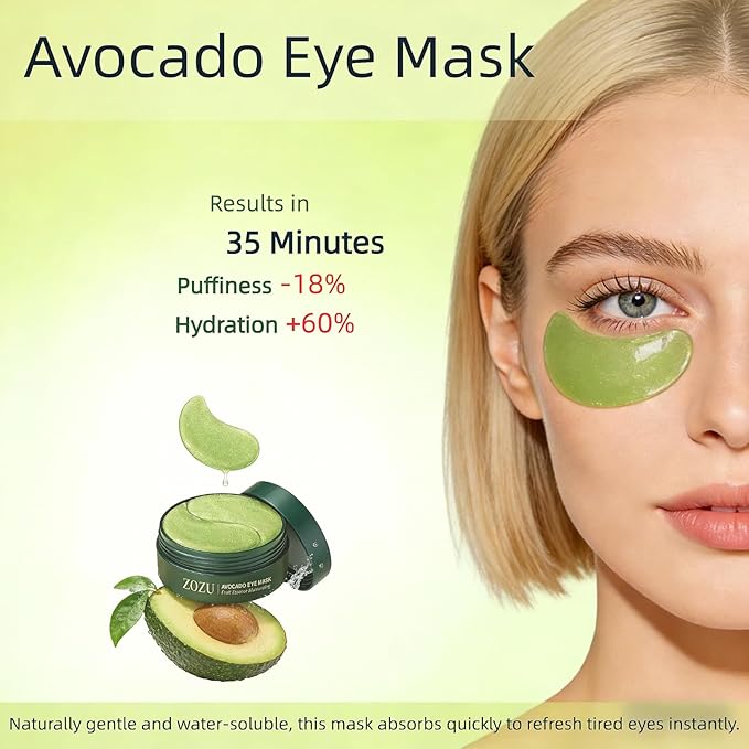 Under Eye Patches – 60 PCS Avocado Eye Patches for PUFFY EYES and DARK CIRCLES, Collagen Eye Patches,Hydrating & Moisturizing Eye Patches for Women,Reduce LINES and WRINKLES.