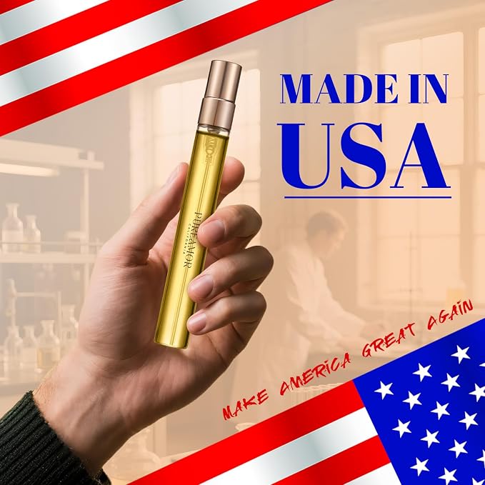 PUREAMOR Pheromone Cologne for Men - 10ml Alcohol-Free Spray Perfume Oil, Sweet Spicy Leather & Amber Notes, Long Lasting Intensely Concentrated Fragrance, Citrus & Patchouli, Travel Size (E07)