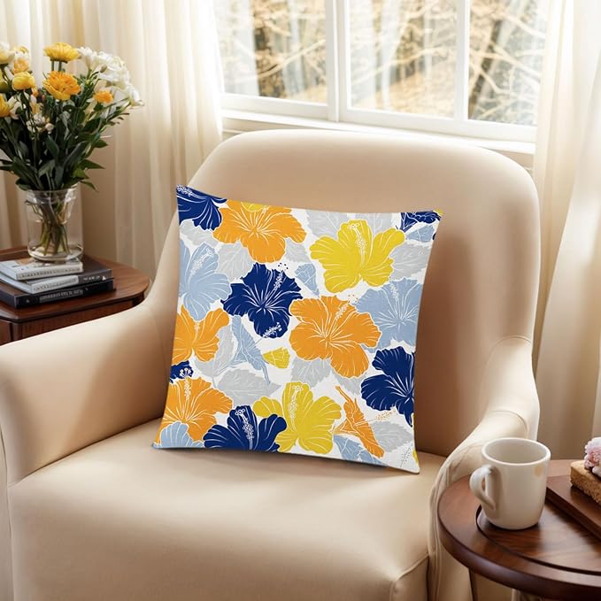 Yellow Blue Throw Pillow Covers 20x20 Set of 6, Large Daisy Floral Decor | daisy dahlia floral, Botanical floral, Large Throw Pillow Size, Breathable Linen Texture, Spring Couch Sofa Living Room