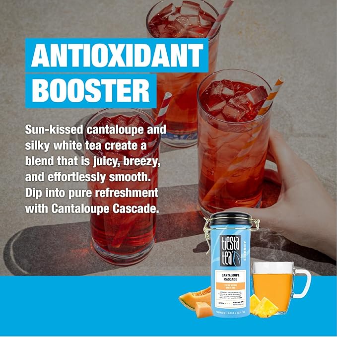 Tiesta Tea - Cantaloupe Cascade Tea, Loose Leaf, Fresh Melon White Tea, Premium Low Caffeine Tea Blend, Make Hot or Iced & Up to 50 Cups, 5 oz Refillable Tin