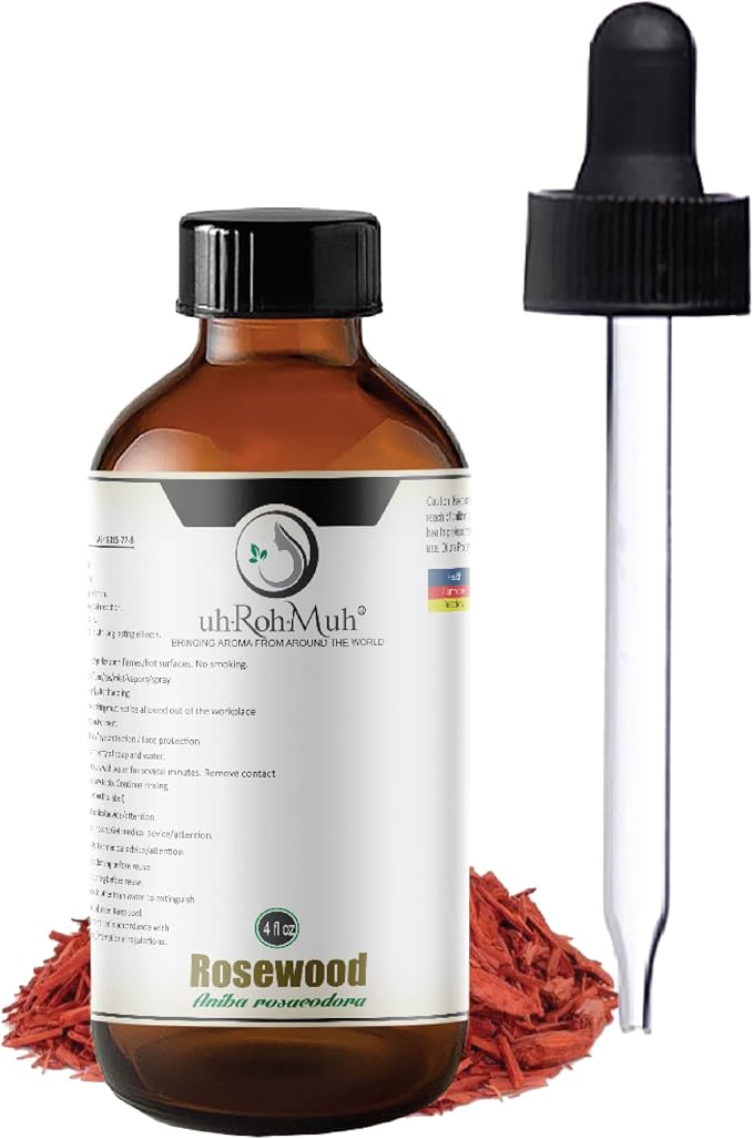 Rosewood Essential Oil (Bois de Rose) 100% Pure Steam Distilled Oil from Aniba rosaeodora Wood – Aromatherapy, Diffuser, Skincare, Massage, DIY Perfumes, Natural Fragrance | Peru | 4oz