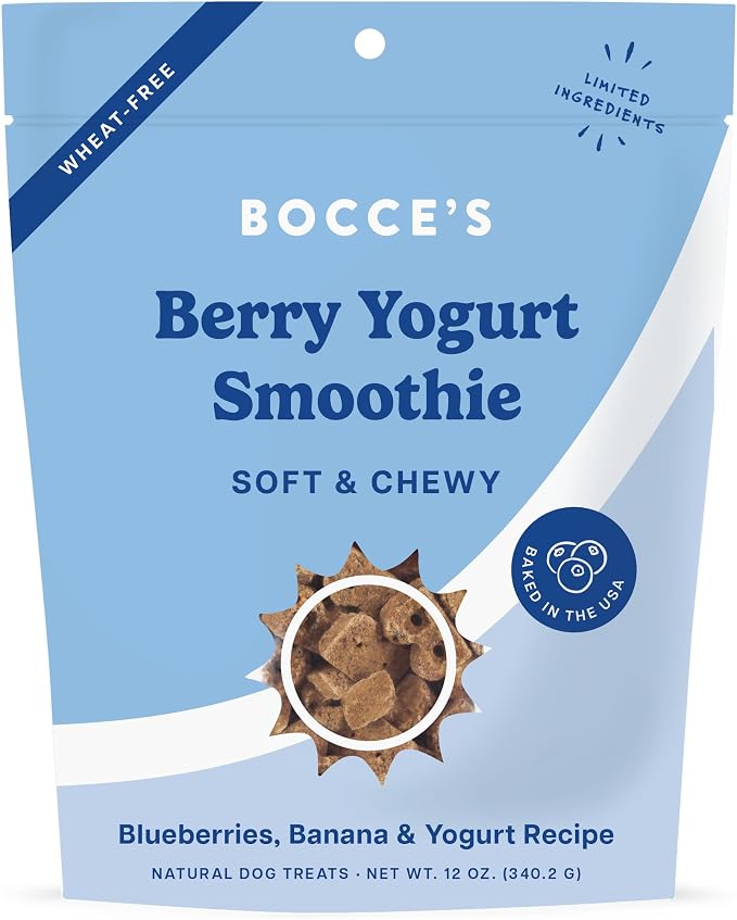 Bocce's Bakery Berry Yogurt Smoothie Flavor Soft & Chewy Dog Treats, 12 oz | Oven Baked, Wheat-Free Everyday Dog Treat Cookies - Made with Real, Limited Ingredients and Baked in The USA