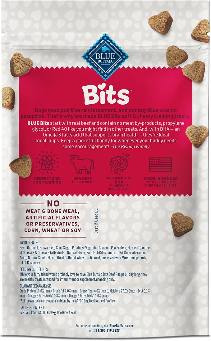 Blue Buffalo Bits Beef Training Treats, 4 oz | Real Beef First, DHA for Cognitive Development, No Chicken By-Product Meals, Free from Red Dye 40
