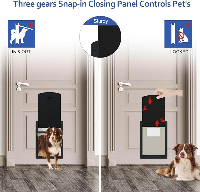 [Classicmacher] Dog Door for Large Dogs, Black Frame Door for L arge Dogs, Strong Plastic Doggy Door and L arge Pets with Sliding Lock Panel and Magnetic Soft Flap (Large,Black)