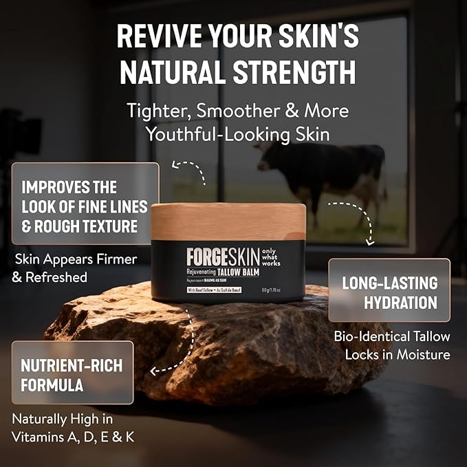 Forge Skin® Wrinkle Defense Beef Tallow Balm for Men [TALLOW-BASED] Moisturizer for Face Hydration - Hydrating AntiAging Skin Cream Natural Facial Skincare Lotion with Essential Oils (1.7oz Each) 6pk