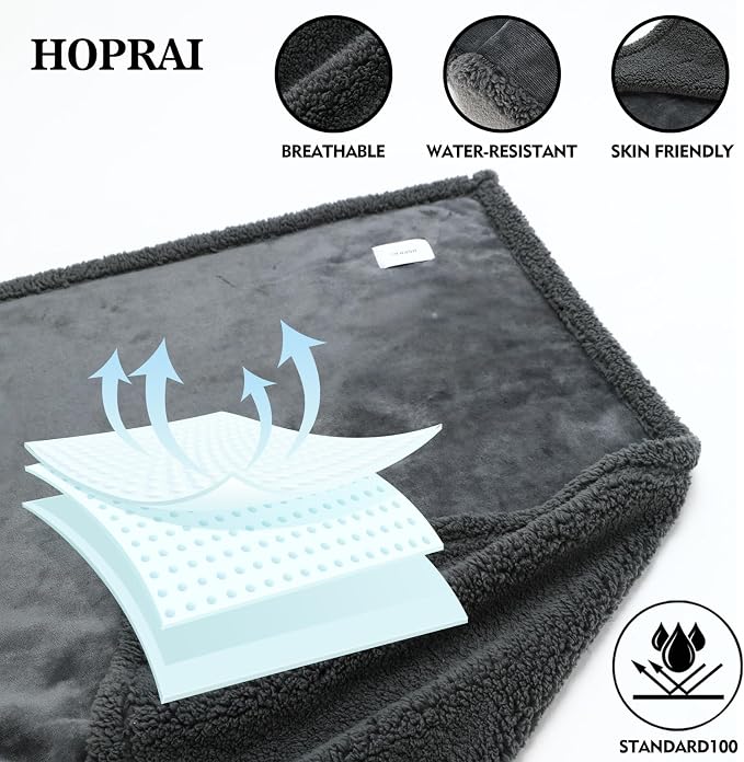 Waterproof Pet Blanket for Medium Large Dogs Washable Fluffy Thick Jacquard Shag Fleece Warm Sherpa Pet Blanket Cats Puppy Couch Protection (Gray XL57*85inches)