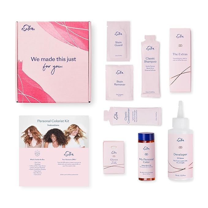 eSalon Permanent Hair Color & Hair Dye Complete Kit- Medium Blonde - Personal Colorist Kit for Up To 100% Gray Coverage for All Hair Types - Professional-Grade Ammonia-Free Hair Dye