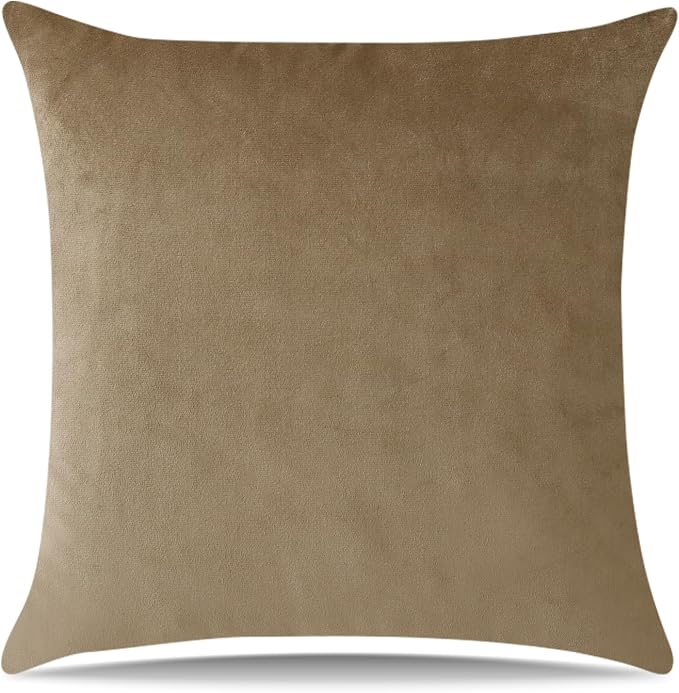 Artscope Luxury Velvet Pillow Covers Decorative Square Pillowcases Soft Solid Cushion Cases for Couch Sofa Bedroom Home Decor 24x24 Inch Golden Brown