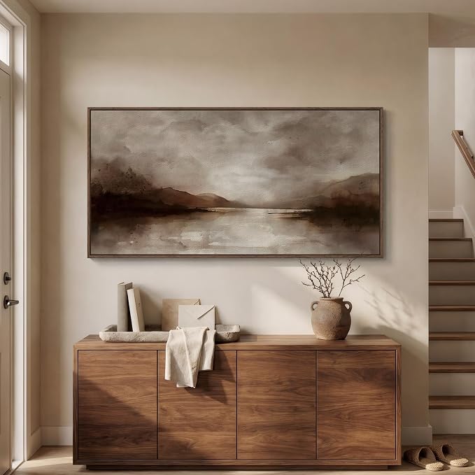 Large Framed Rustic Canvas Wall Art for Living Room, Brown Modern Abstract Landscape Prints Paintings Artwork for Walls, Horizontal Nature Pictures Wall Decor for Bedroom, Office, Farmhouse 30x60 In