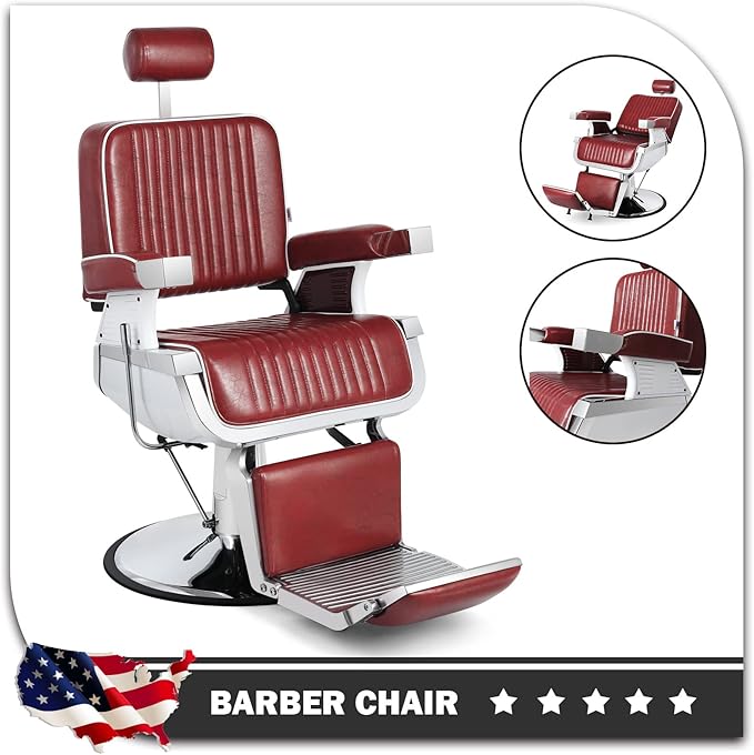 Artist hand Heavy Duty Hydraulic Recline Barber Chair Salon Chair Barber Chairs for Hair Stylist Tattoo Chair Barber Salon Equipment (Red)
