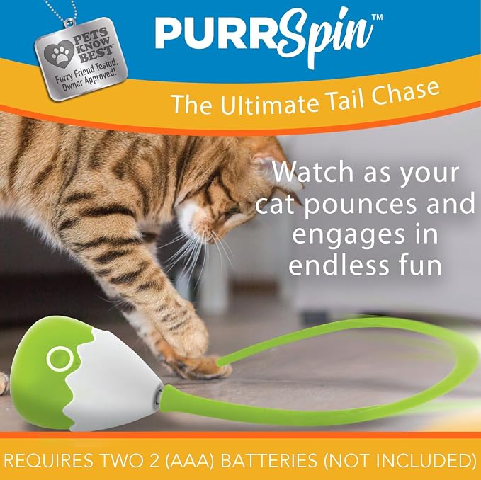 Pets Know Best PurrSpin Interactive Tail Chase Cat Toy- Unpredictable Movements, Automatic Timer, Multi-Speed for Active Play- Suits All Floor Types- Ultimate Cat Entertainment