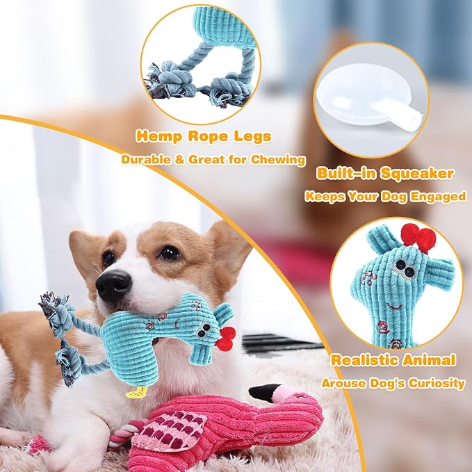 MRSOHRET 2 Pack Plush Dog Toys with Rope, Squeaky Dog Toys, Tug of War Dog Interactive Toy, Durable Dog Chew Toys for Large Dogs & Puppies