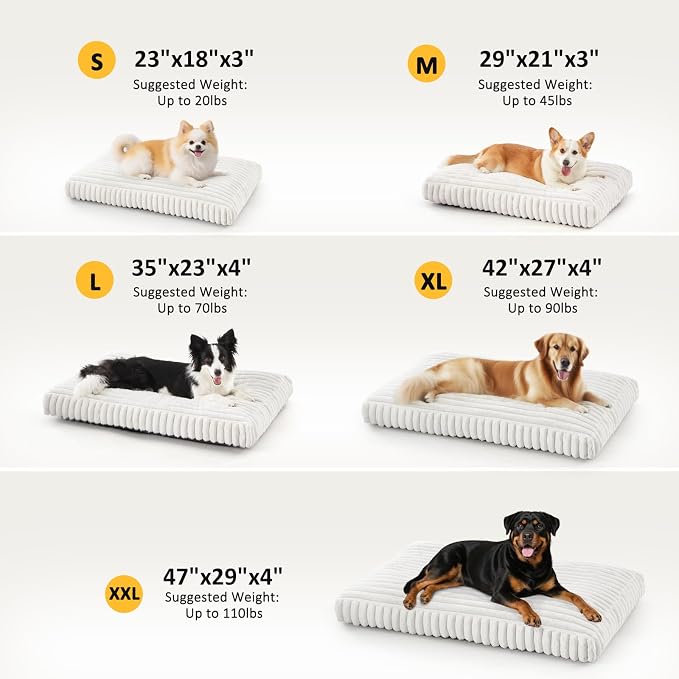 XXL Dog Bed, Flat Pet Beds with Removable Washable Cover, Pet Mat Cute Dog Crate Bed Thick Shredded Chopped Crate Foam & Anti Slip Bottom for Indoor