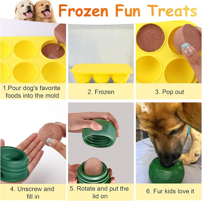 BABORUI 6 Cavities Dog Treat Molds with Lid for Woof Pupsicle & Power Chewer Pupsicle Large 25-75lbs, Reusable Frozen Dog Treat Molds Silicone for Making Ice Popsicle Snacks (L)