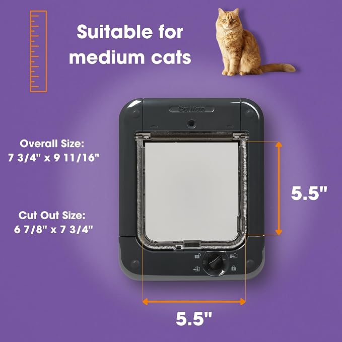 Closer Pets Microchip Activated Cat Flap (360) - For Small to Medium Cats, Accommodates up to 30 Pets, for Single/Multiple glazing, UPVC, walls and Wood, Grey