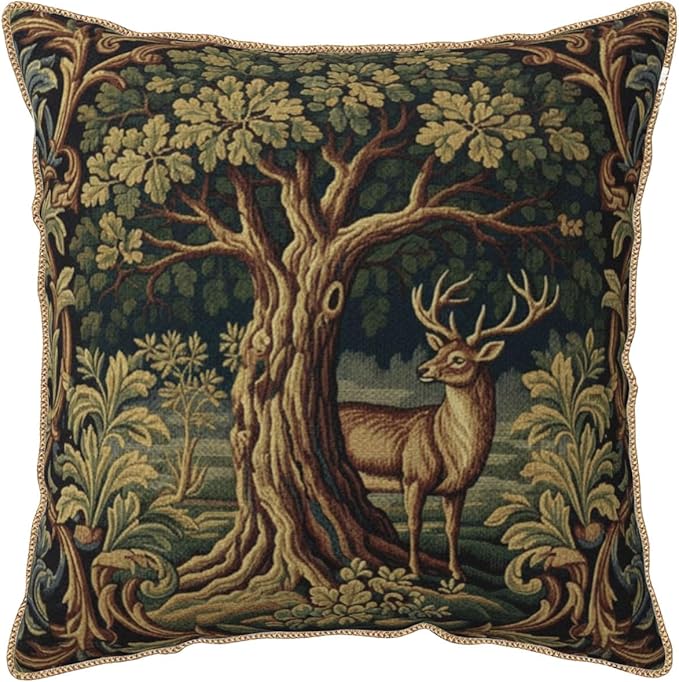 Vintage Green Deer Tree Velvet Pillow Covers 16x16 Inch Retro Reindeer Forest Throw Pillows for Couch Cushion Covers Pillowcase Boho Animal Farmhouse Pillow Cases for Sofa Bed Bedroom