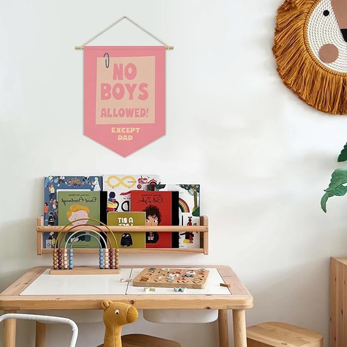 Girls Room Sign Decor Banner,No Boys Allowed Door Sign,Pink Cute Wall Decor for Teen Girls Bedroom Playroom Toddler Little Girl Stuff Wall Hanging Pennant Flag Linen Banner 15x11 Inch