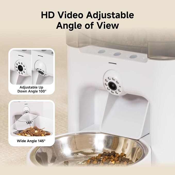 Automatic Cat Feeder with Camera, 6L Cat Food Dispenser, Scheduled Auto Pet Feeder, Smart App Remote Monitoring with Night Vision, 5G/2.4G WiFi, Low Food Alerts,2-Way Audio