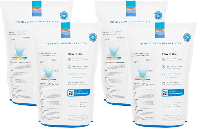 PrettyLitter Health Monitoring Cat Litter, Lotus Flower, 4-Pack, 6 lb. Bags | Up to 4 Months Supply, Non-Clumping, Advanced Odor Control, Automatic Litter Box Compatible, Color Changing Silica Crystals
