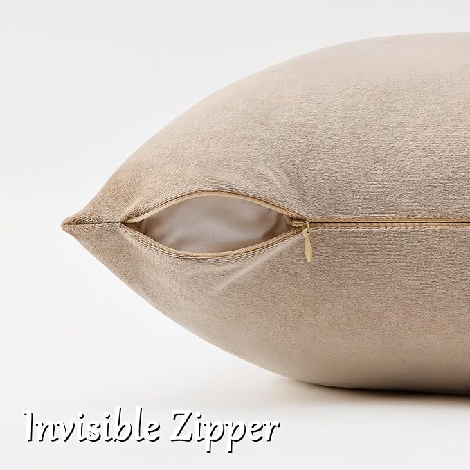GIGIZAZA Taupe Velvet Pillow Covers 18x18 Decorative Pillows Pack of 2 | Natural Throw Pillows for Couch Sofa,280gsm Soft Textured Fabric,Luxury Modern Square Pillowcases,Luxury Cushion Covers