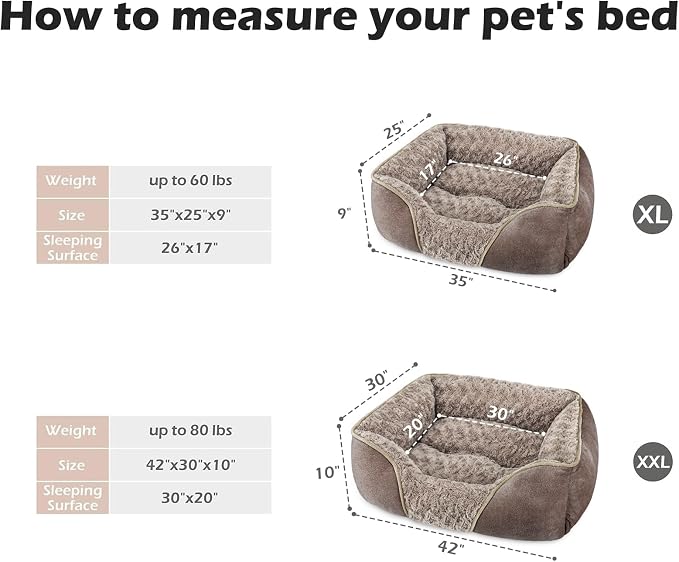 XX-Large Dog Bed Rectangle Washable Orthopedic Soft Calming Sleeping Durable Pet Cuddler with Anti-Slip Bottom