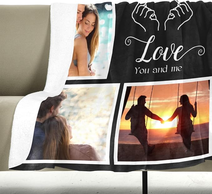 inkArts Personalized Blanket with Photo, Custom Blanket, Customized Photo Blankets, Customizable Picture Blankets, Personalized Anniversary Couple Gifts for Her Him Women Men