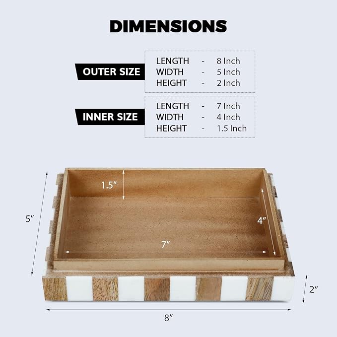 Handicrafts Home White Decorative Storage Box with Lid Wood Remote Control Box Coffee Table Storage Box Remote Holder for Living Room Decor – Resin Inlay Marquet Chevron Collection - 8x5x2