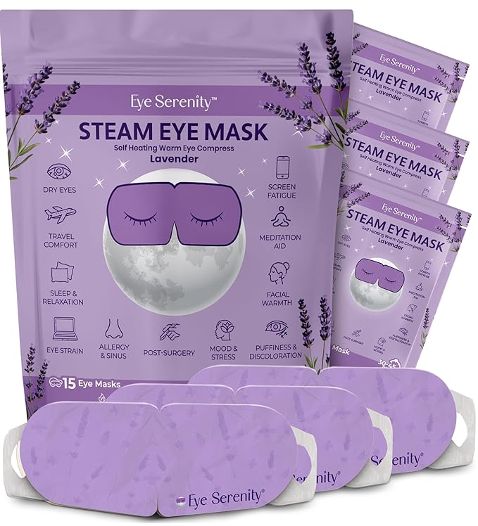 Eye Serenity Steam Eye Mask, Heated Eye Mask, Self Heating Warm Compress for Dry Eyes, Fast Relief for Stye, Puffy Sensitive Eyes, Moist Heat, Mothers Day Gifts for Women and Men - Lavender