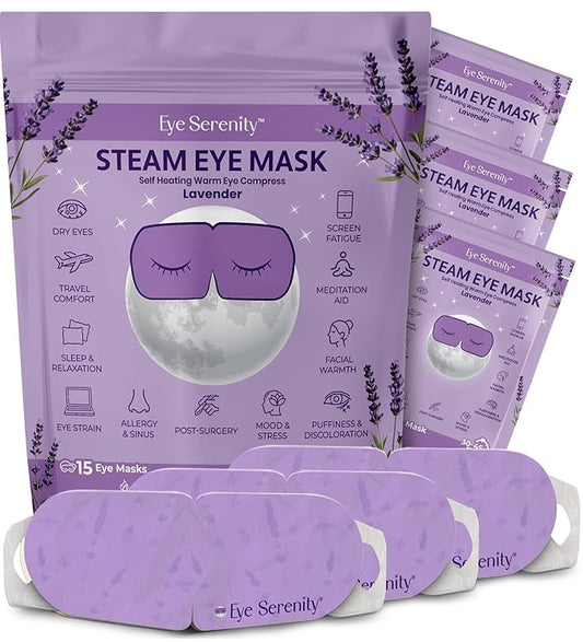 Eye Serenity Steam Eye Mask, Heated Eye Mask, Self Heating Warm Compress for Dry Eyes, Fast Relief for Stye, Puffy Sensitive Eyes, Moist Heat, Mothers Day Gifts for Women and Men - Lavender