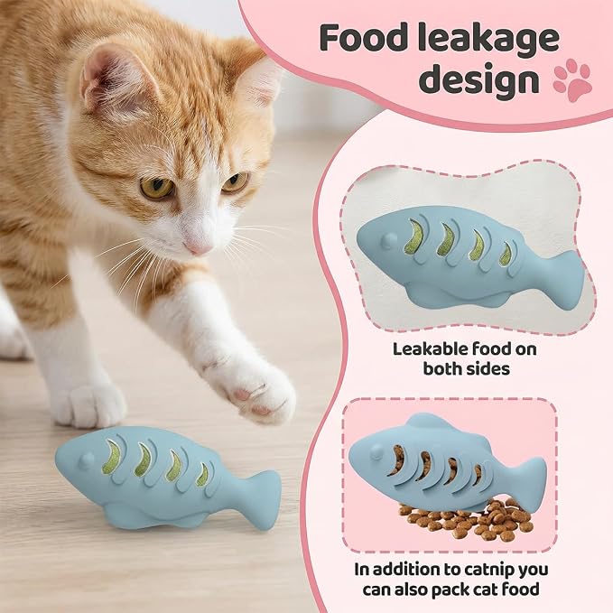 2Pack Fish Shaped Cat Toy Treat Dispenser Puzzle Feeder for Indoor | Slow Feeder Bowl & Enrichment for Kittens | Avocado Interactive Toys