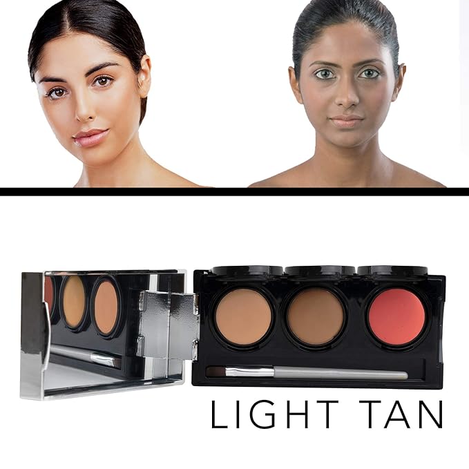 Dermaflage Tattoo Cover Up Makeup (Light Tan) - Bruise Full Coverage Concealer - Full Coverage Waterproof Concealer for Bruise,Scar & Acne - Smudge Proof Body Makeup Palette with 3Pro SFX Shades+Brush