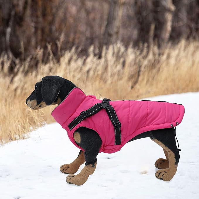 Winter Warm Coat Geyecete Waterproof Jacket with Harness Traction Belt,Pet Outdoor Jacket Dog Autumn and Winter Clothes for Medium, Small Dog-Pink-M