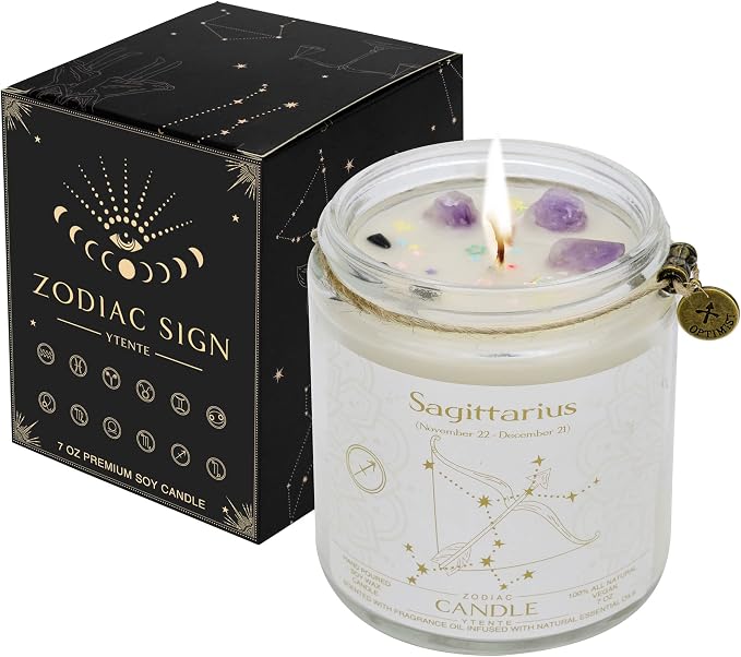 Zodiac Sign Candles, Zodiac Crystal Sign Candles,Astrology Scented Candles Best Friends Gifts for Women, Men Sister Brother Zodiac Funny Birthday Gift Candle Jar (Sagittarius)