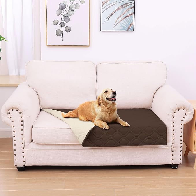 Waterproof Dog Bed Blanket - Soft Pet Blanket & Sofa Cover for Dogs | Reversible Washable Furniture Protector, Couch Covers for Pets (30x53 Inch, Chocolate/Beige)