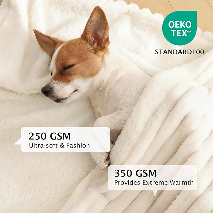 PuTian Waterproof Dog Blanket for Couch, 60"x80", Off White | Blocks Urine, Stains and Pet Hair to Guard Furniture, Perfect For Dogs & Cats On Couch, Bed, Car And Travel