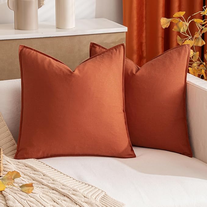 MIULEE Fall Decorative Linen Pillow Covers 18x18 Inch Burnt Orange | Pack of 2, Boho Farmhouse Modern Accent Throw Pillows, Soft Neutral Cushion Covers, Home Decor for Sofa Couch Bed Living Room