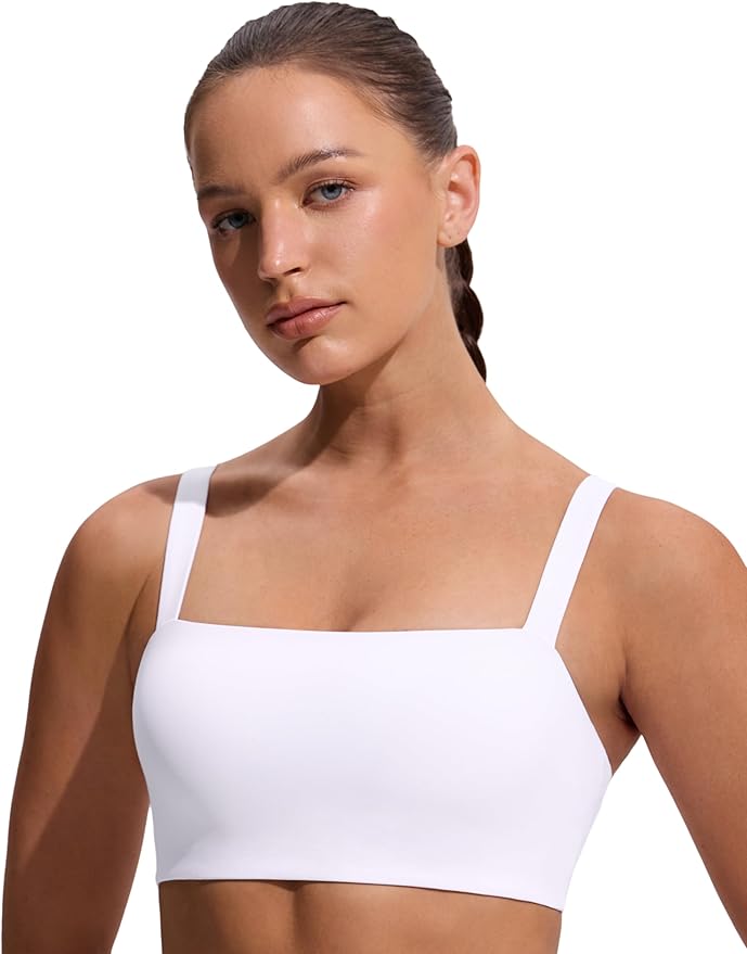 CRZ YOGA Square Neck Bikini Tops for Women - Padded Wide Straps Full Coverage Bathing Suit Swim Bra