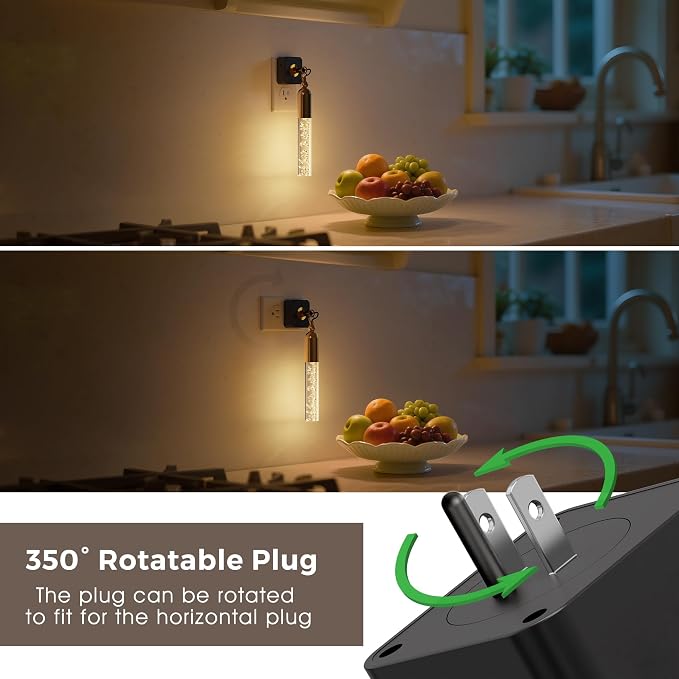 L LOHAS LED Night Lights Plug into Wall 2 Pack 0-100LM Dimmable Night Light | Rotating Night Lights with Light Sensor, 3000K Soft Light, LED Acrylic Bubble Nightlight Plug in for Bathroom Hallway