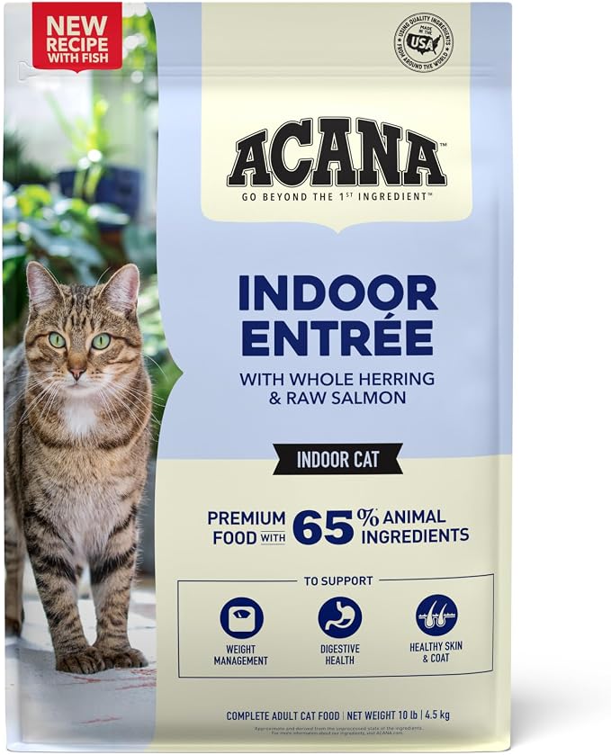 ACANA Indoor Entrée Fish Recipe Dry Cat Food 10lb Bag | High Protein, Made in the USA, Includes Probiotics, Omega-3 Fatty Acids, Digestive Health, Global Quality Ingredients